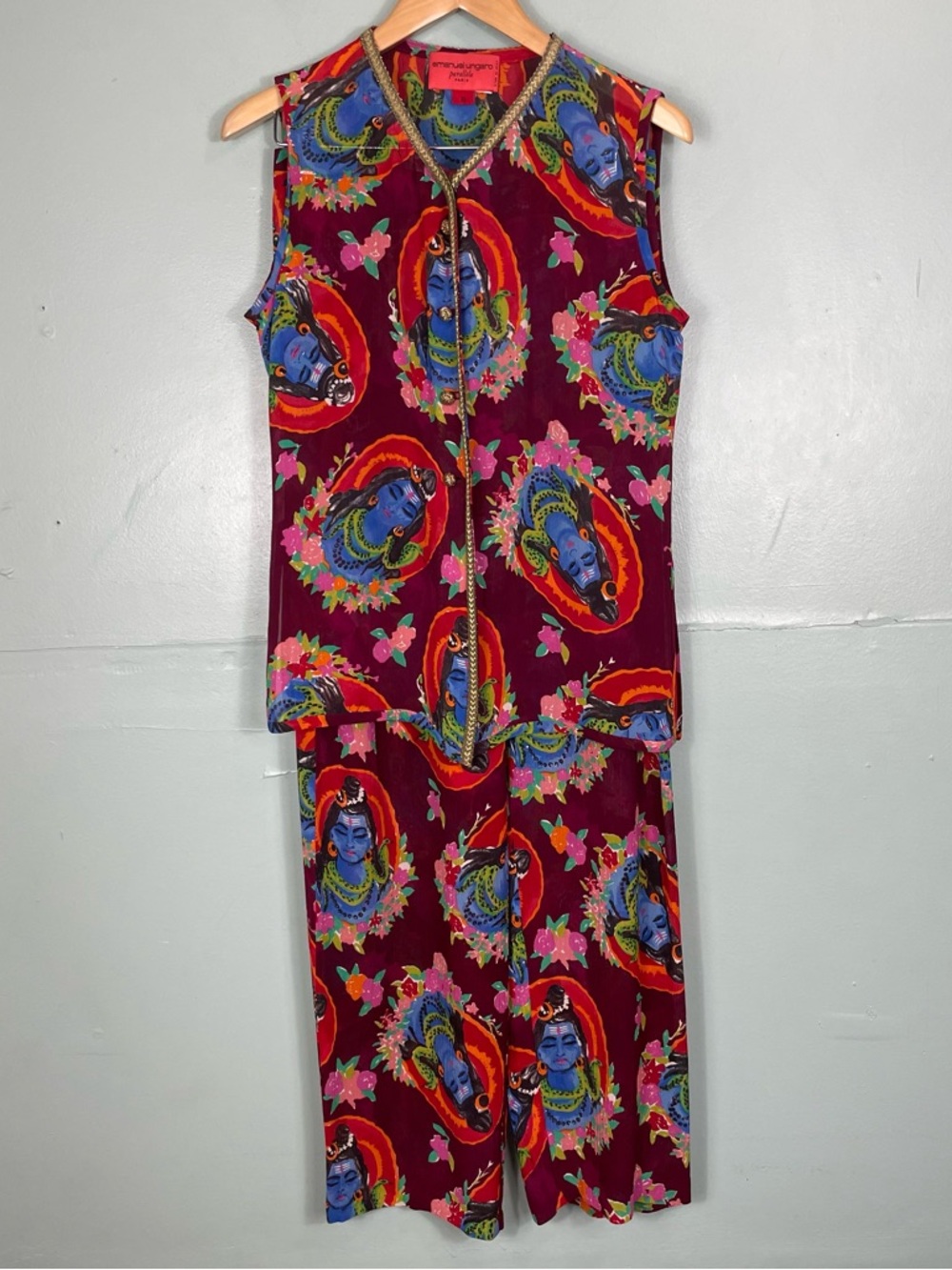 Vintage Emanuel Ungaro Parallele Paris Gauzy Goddess Pants Vest Set Two Piece